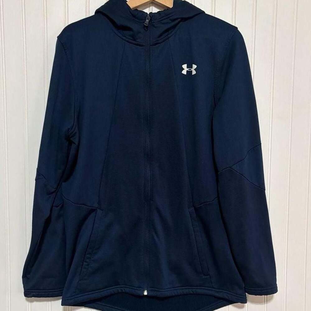 Under Armour ColdGear Full Zip Ribbed Hoodie Navy Blue